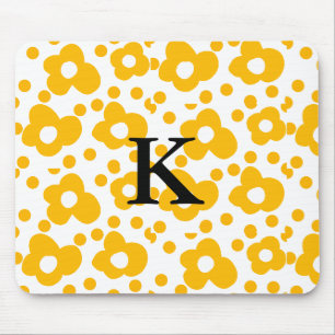 Yellow white daisy floral pattern add monogram mus mouse pad