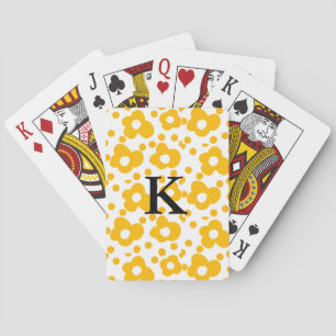 Yellow white daisy floral pattern add monogram mus playing cards