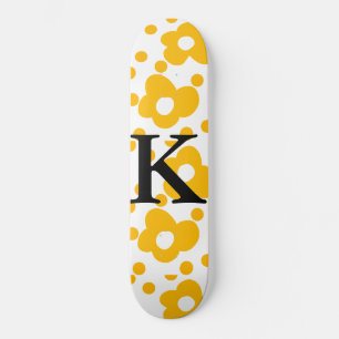 Yellow white daisy floral pattern add monogram mus skateboard