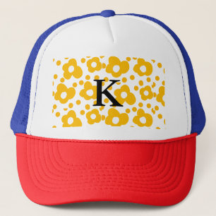 Yellow white daisy floral pattern add monogram mus trucker hat