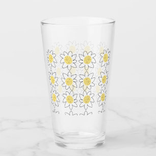 Yellow white daisy flower pattern watercolor art glass
