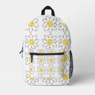 Yellow white daisy flower pattern watercolor art printed backpack