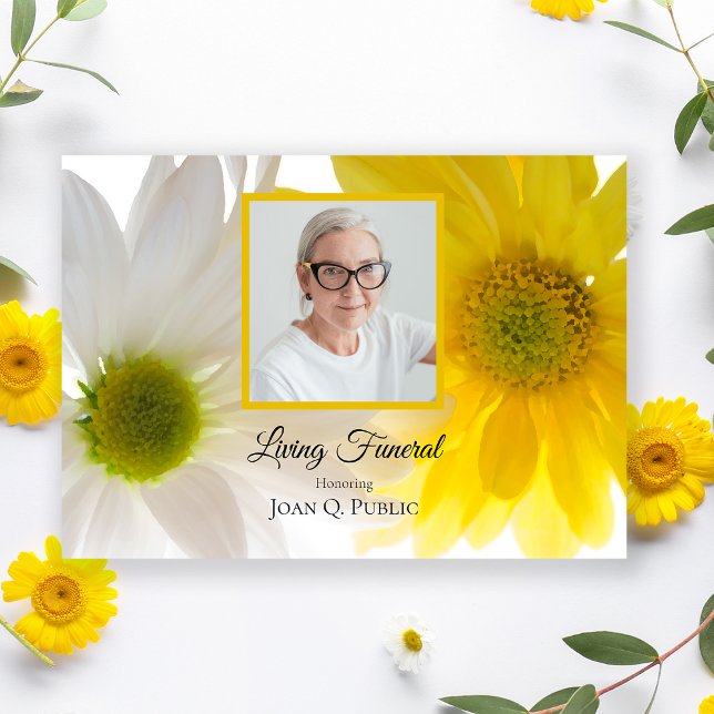Yellow White Daisy Flowers Living Funeral Party Invitation (Creator Uploaded)