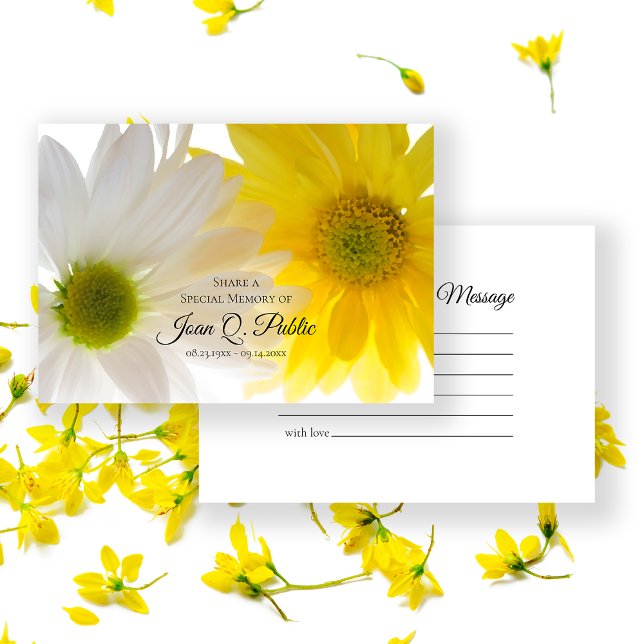 Yellow White Daisy Flowers Share a Memory Funeral  Card (Creator Uploaded)