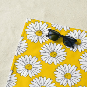 Yellow White Daisy Pattern 2 Beach Towel