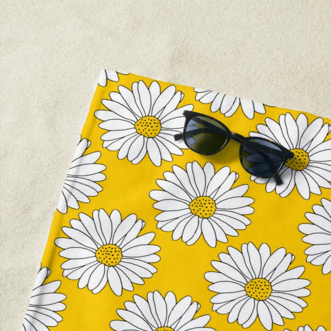 Yellow White Daisy Pattern 2 Beach Towel (In Situ)