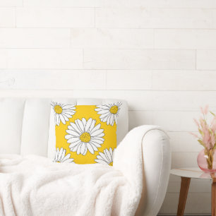 Yellow White Daisy Pattern 2  Cushion