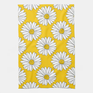 Yellow White Daisy Pattern 2 Tea Towel