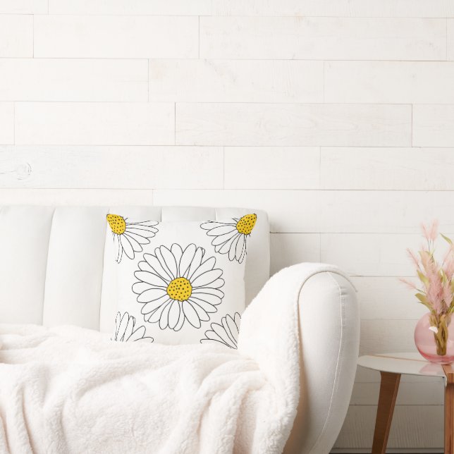 Yellow White Daisy Pattern Cushion (Couch)