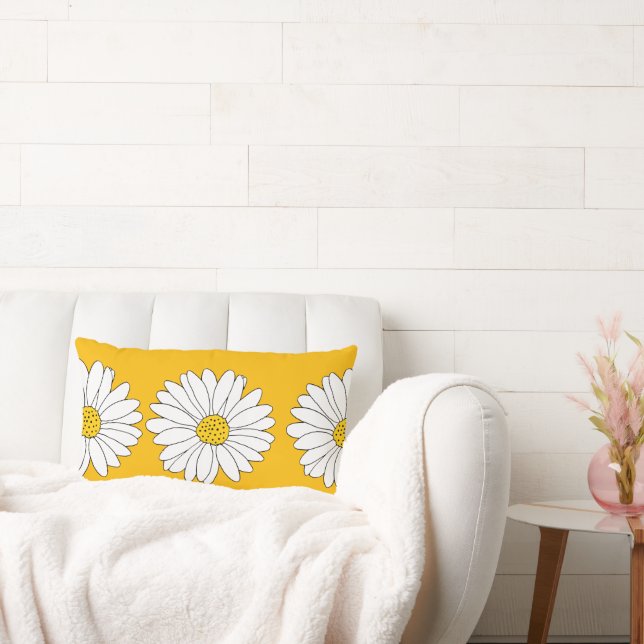 Yellow White Daisy Pattern Lumbar Cushion (Couch)