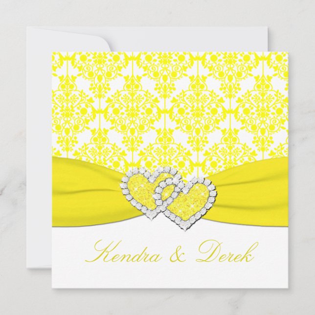 Yellow White Damask Couples Shower Invitation (Front)