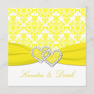 Yellow White Damask Couples Shower Invitation