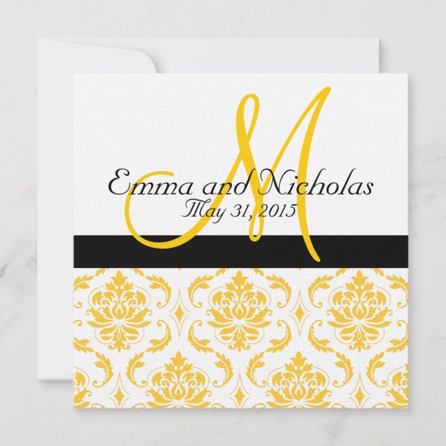 Yellow White Damask Wedding Invitation (Front)