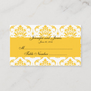 Yellow White Damask Wedding Place Card