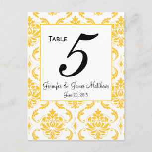 Yellow White Damask Wedding Table Number Cards