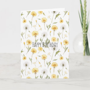 Yellow White Dandelions Flowers Birthday Card