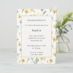 Yellow White Dandelions Flowers Birthday   Invitation