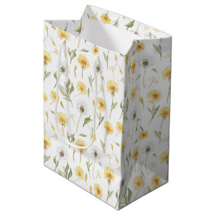 Yellow White Dandelions Flowers Birthday Medium Gift Bag
