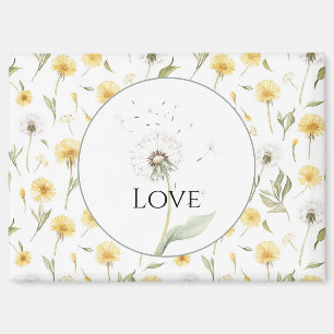 Yellow White Dandelions Flowers Love Magnet