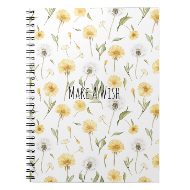 Yellow White Dandelions Flowers Notebook (Front)