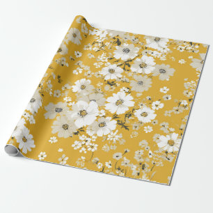 Yellow White Ditsy Flower Pastel Boho 70s Vintage Wrapping Paper
