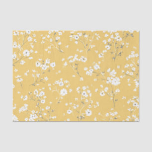 Yellow White Ditsy Pastel Boho 70s Vintage Floral Tissue Paper