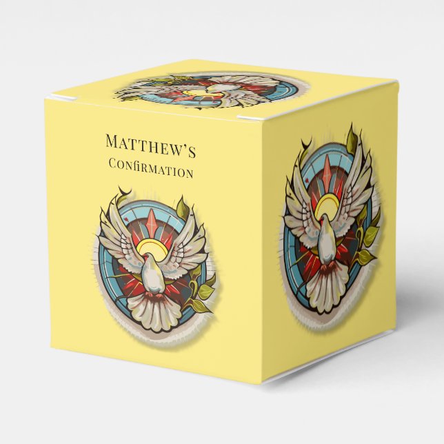 Yellow White Dove Religious Catholic Confirmation  Favour Box (Front Side)