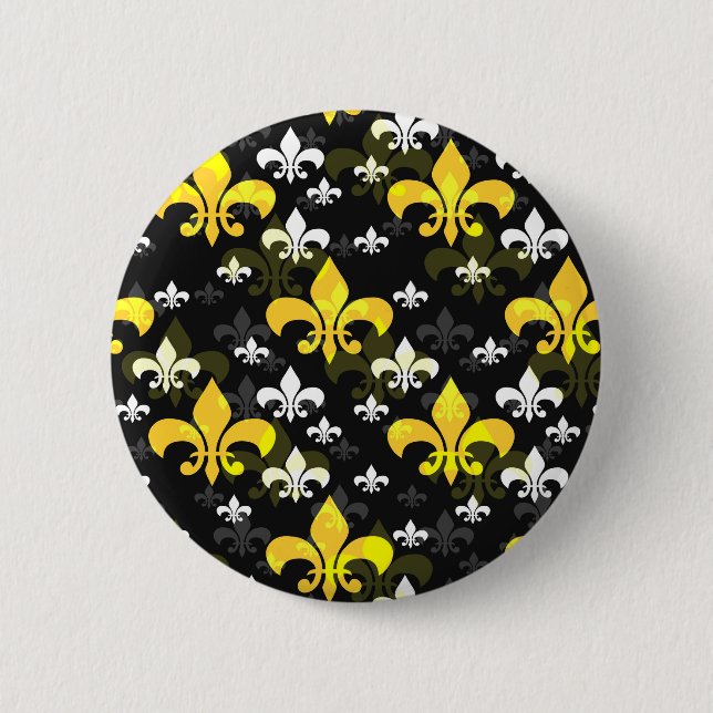 Yellow White Fleur De Lis  6 Cm Round Badge (Front)