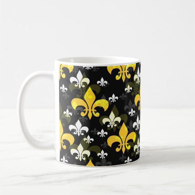 Yellow White Fleur De Lis  Coffee Mug (Left)