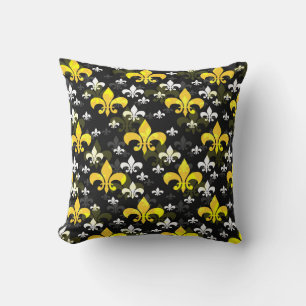 Yellow White Fleur De Lis  Cushion