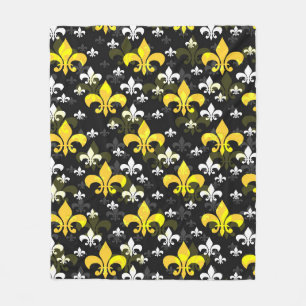Yellow White Fleur De Lis Fleece Blanket