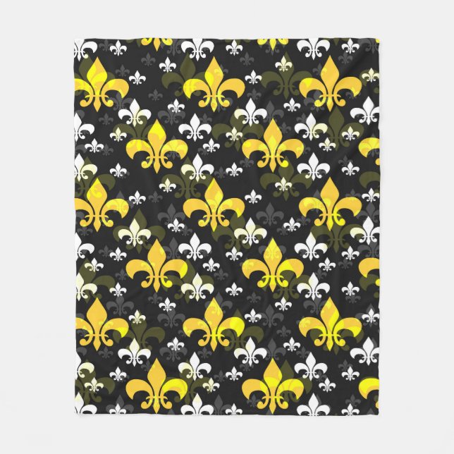 Yellow White Fleur De Lis  Fleece Blanket (Front)