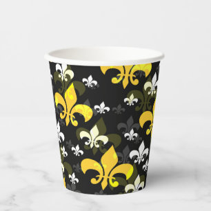 Yellow White Fleur De Lis  Paper Cups