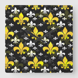 Yellow White Fleur De Lis Square Wall Clock