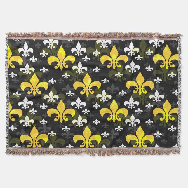Yellow White Fleur De Lis  Throw Blanket (Front)