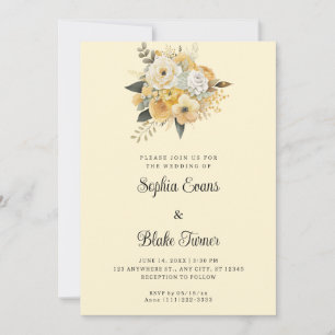 Yellow & White Floral Bouquet Yellow Wedding Invitation