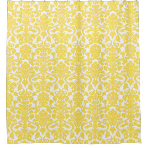 Yellow White Floral Damask Shower Curtain