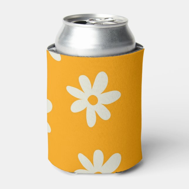 Yellow White Floral Elegant Watercolor Flower  Can Cooler (Can Front)