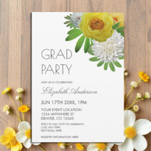 Yellow & White Floral Graduation Party Invitation