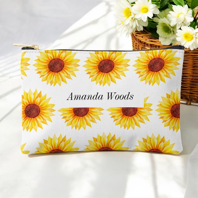 Yellow White Floral Sunflower Accessory Pouch (Creator Uploaded)