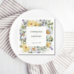 Yellow White Florals Wedding Napkin
