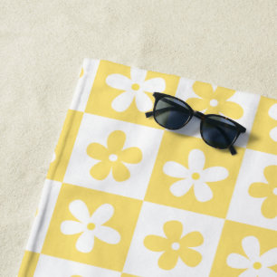 Yellow & White Flower Caro Pattern Beach Towel