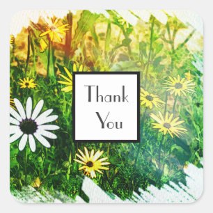 Yellow White Flower Thank You Wedding Gift Sticker