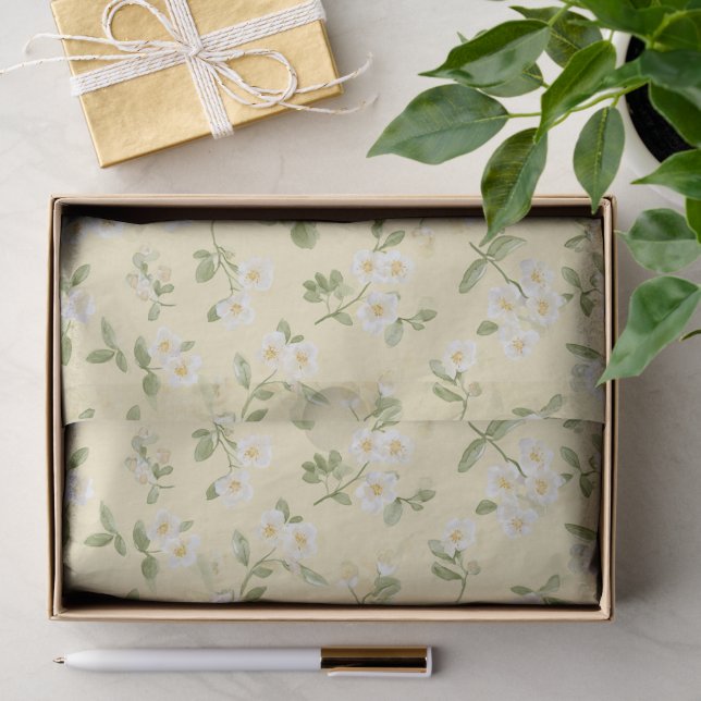 Yellow White Flowers Birthday Tissue Paper (Gift)