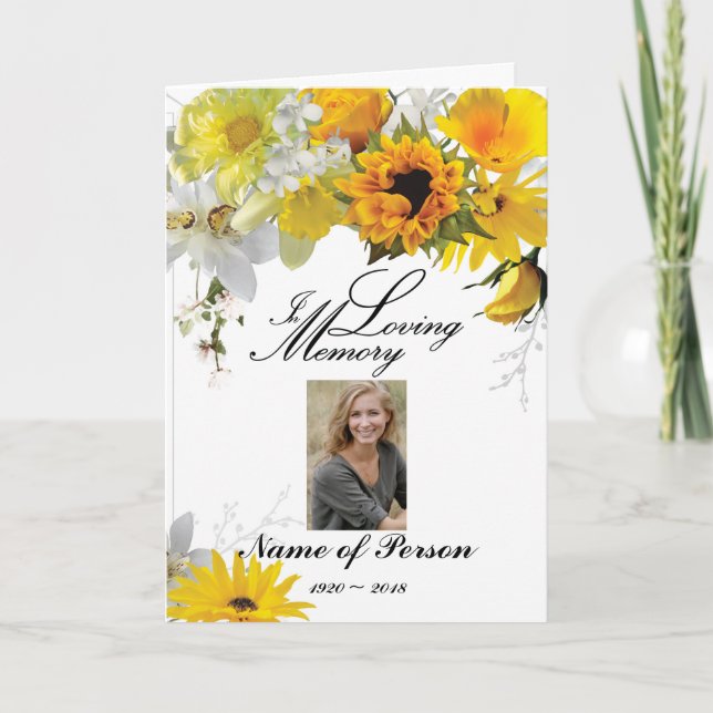 Yellow & White Flowers Funeral Program Programme (Front)