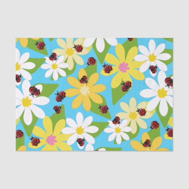 Yellow White Flowers Red Ladybug Beetle Tissue Paper (Front)