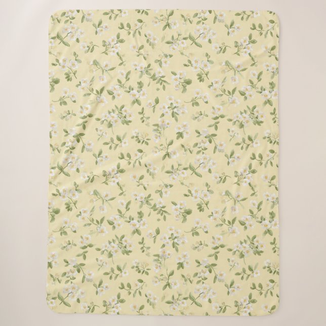 Yellow White Flowers   Sherpa Blanket (Front)