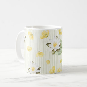 Yellow White Flowers Stripes Coffee Mug