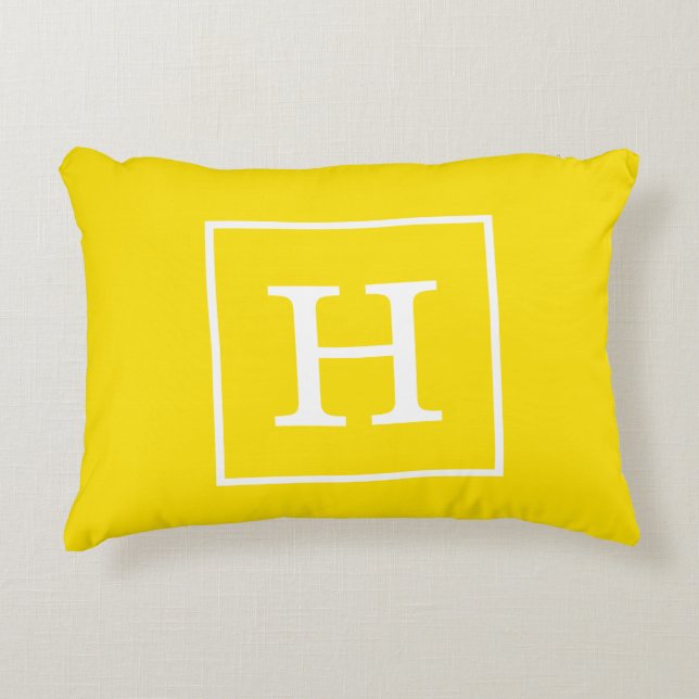 Yellow White Framed Initial Monogram Decorative Cushion (Front)