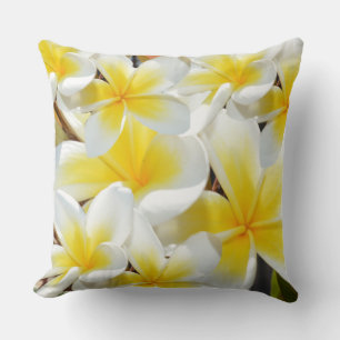 Yellow White Frangipani Bouquet, Cushion